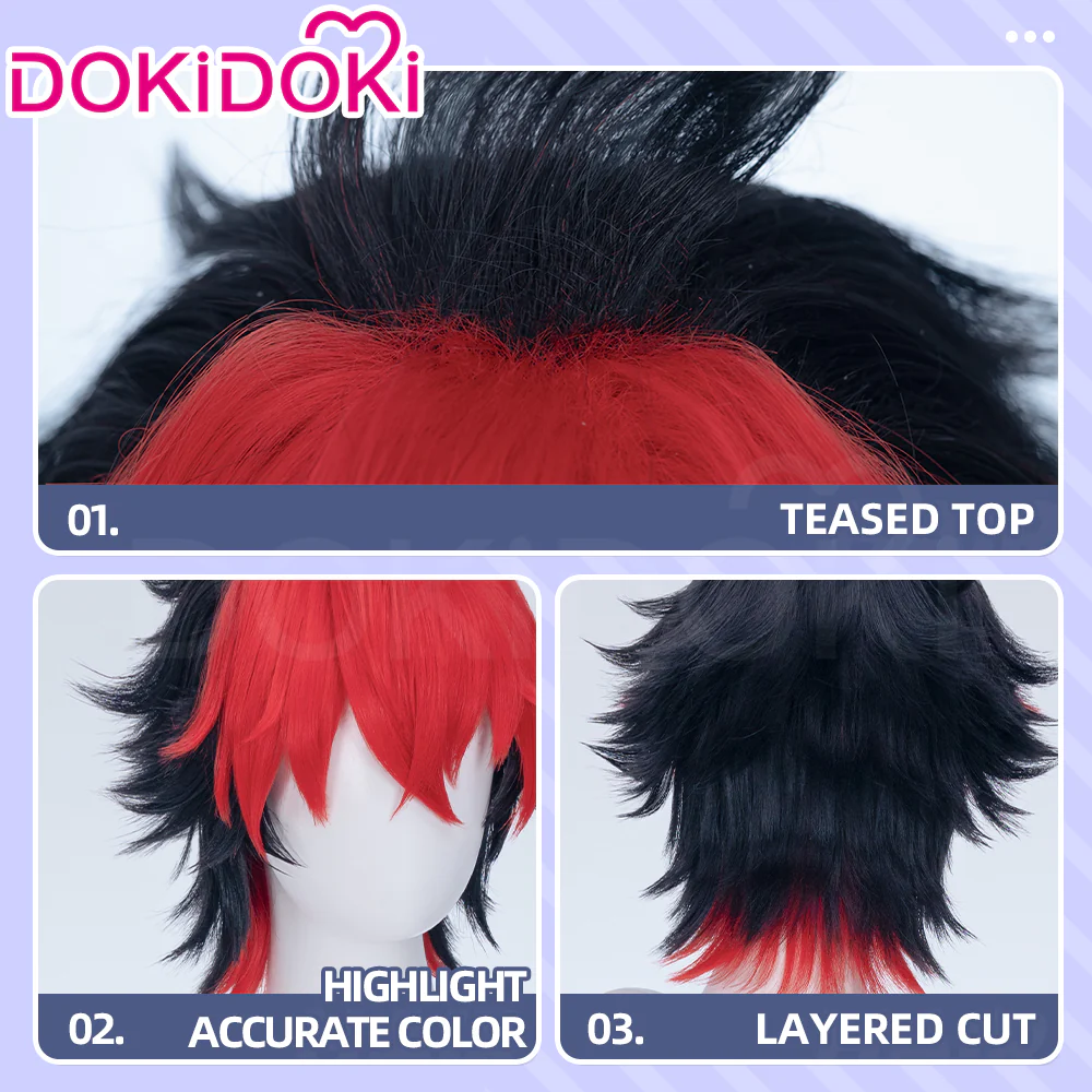 【Red Ver Ready For Ship】DokiDoki Game Zenless Zone Zero Cosplay Komano Manato Wig / Ears / Tail Short Curly Black Red Silver Hair ZZZ - Image 7