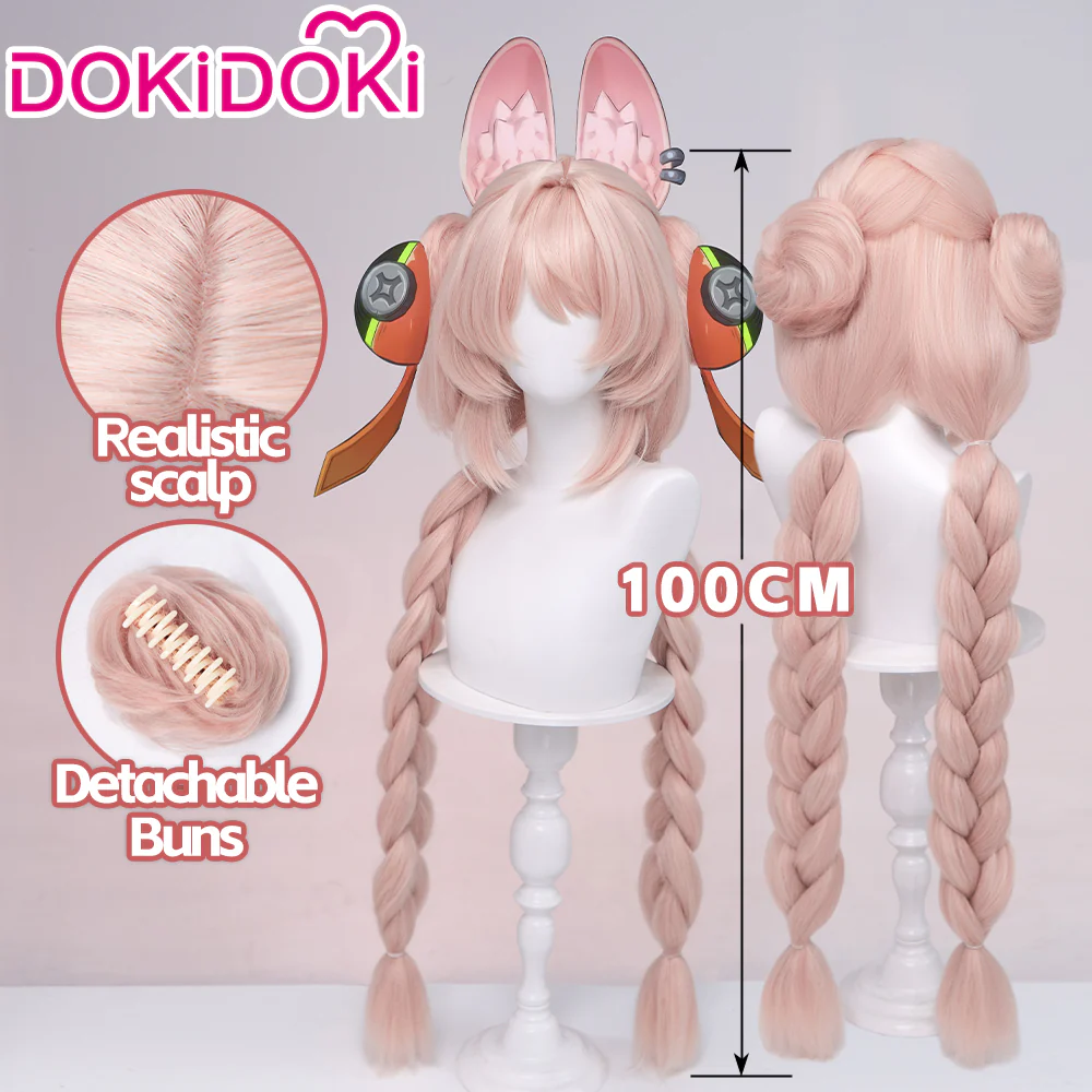 DokiDoki Game Zenless Zone Zero Cosplay Zhao Wig Long Straight Pink Hair Double Braids Rabbit ZZZ