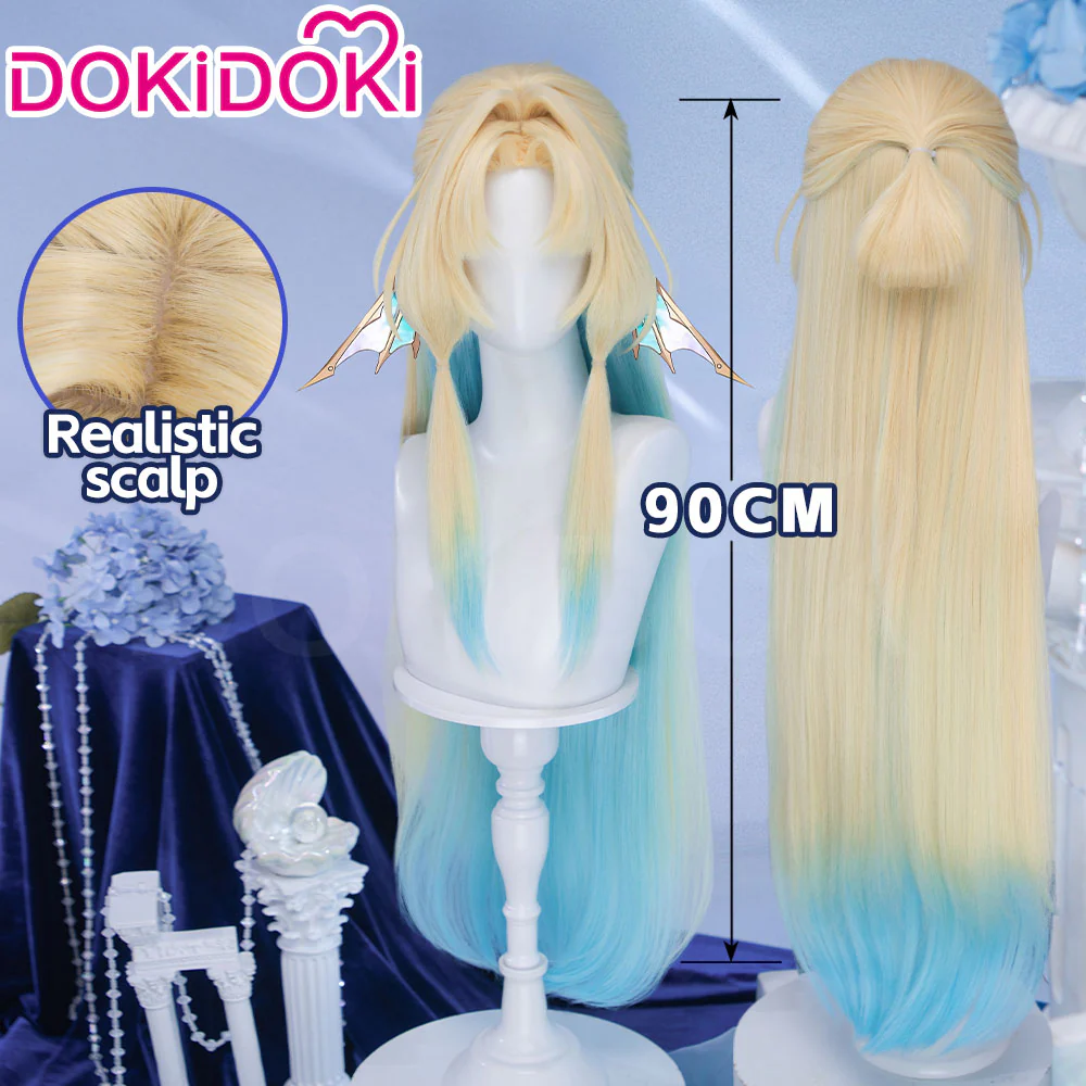 DokiDoki Honkai: Star Rail Cosplay Pearl Wig Long Straight Blonde Blue Gradient Hair Ten Stonehearts