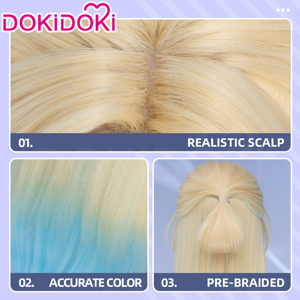 DokiDoki Honkai: Star Rail Cosplay Pearl Wig Long Straight Blonde Blue Gradient Hair Ten Stonehearts - Image 4