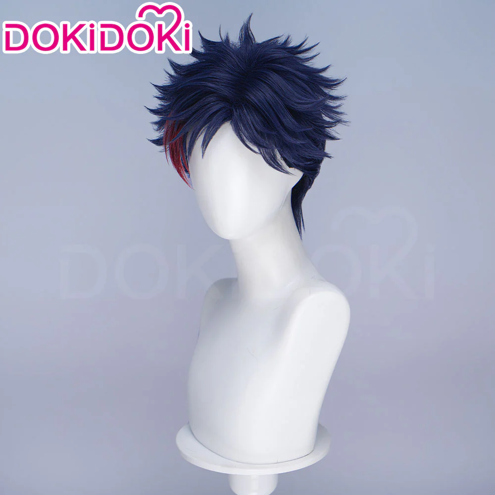 DokiDoki Manga Anime Record of Ragnarok Cosplay Qin Shi Huang Wig Short Dark Blue Red Highlight Hair Ying Zheng Qinshihuang - Image 2