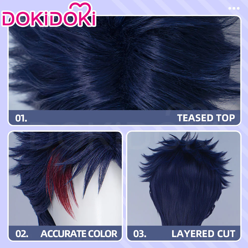 DokiDoki Manga Anime Record of Ragnarok Cosplay Qin Shi Huang Wig Short Dark Blue Red Highlight Hair Ying Zheng Qinshihuang - Image 4