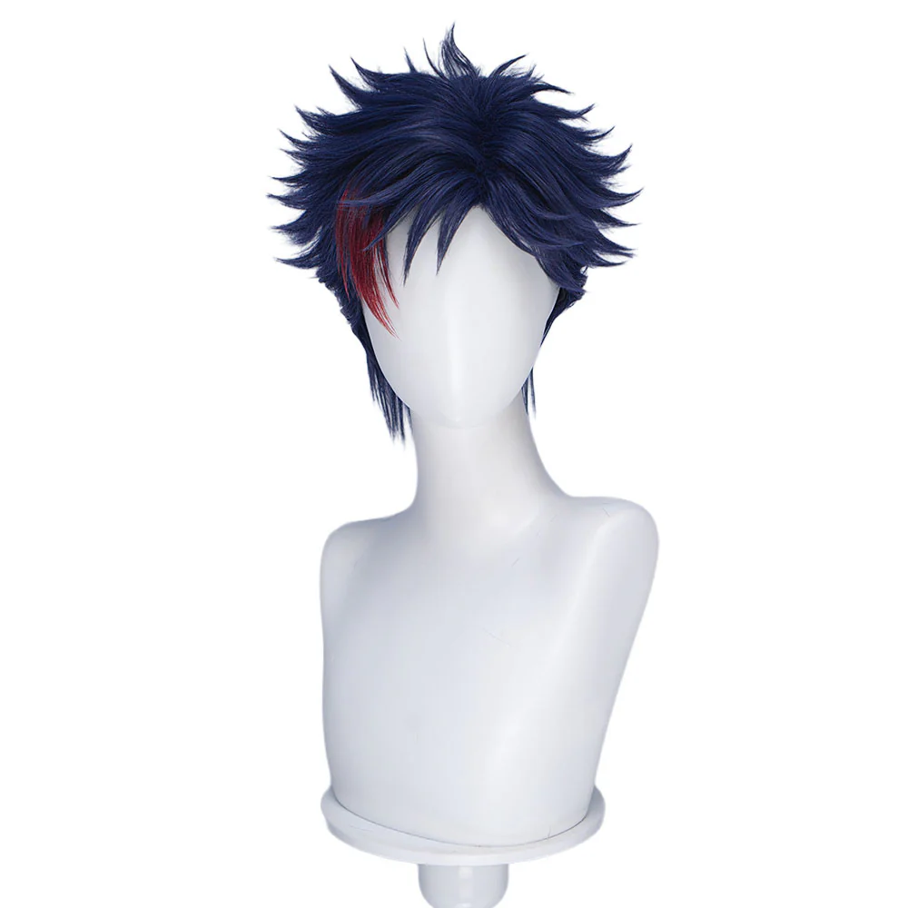 DokiDoki Manga Anime Record of Ragnarok Cosplay Qin Shi Huang Wig Short Dark Blue Red Highlight Hair Ying Zheng Qinshihuang - Image 5