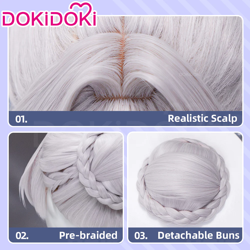 【Ready For Ship】DokiDoki Manga May I Ask for One Final Thing Cosplay Scarlet Wig Silver Hair Buns Scarlet El Vandimion - Image 4