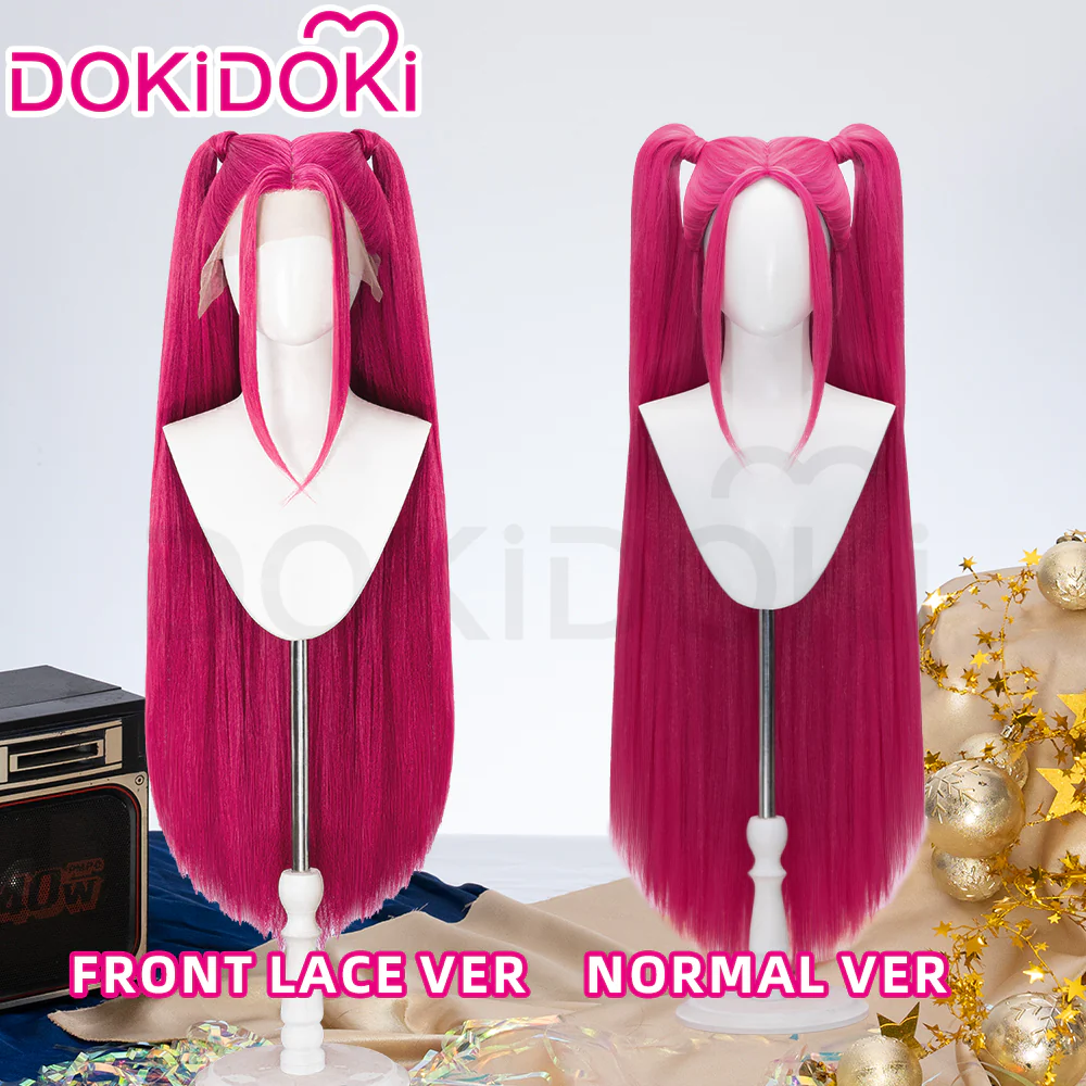 【Ready For Ship】【FRONT LACE】DokiDoki Movie Anime Cosplay Women Wig Long Pink Straight Hair Two Ponytails