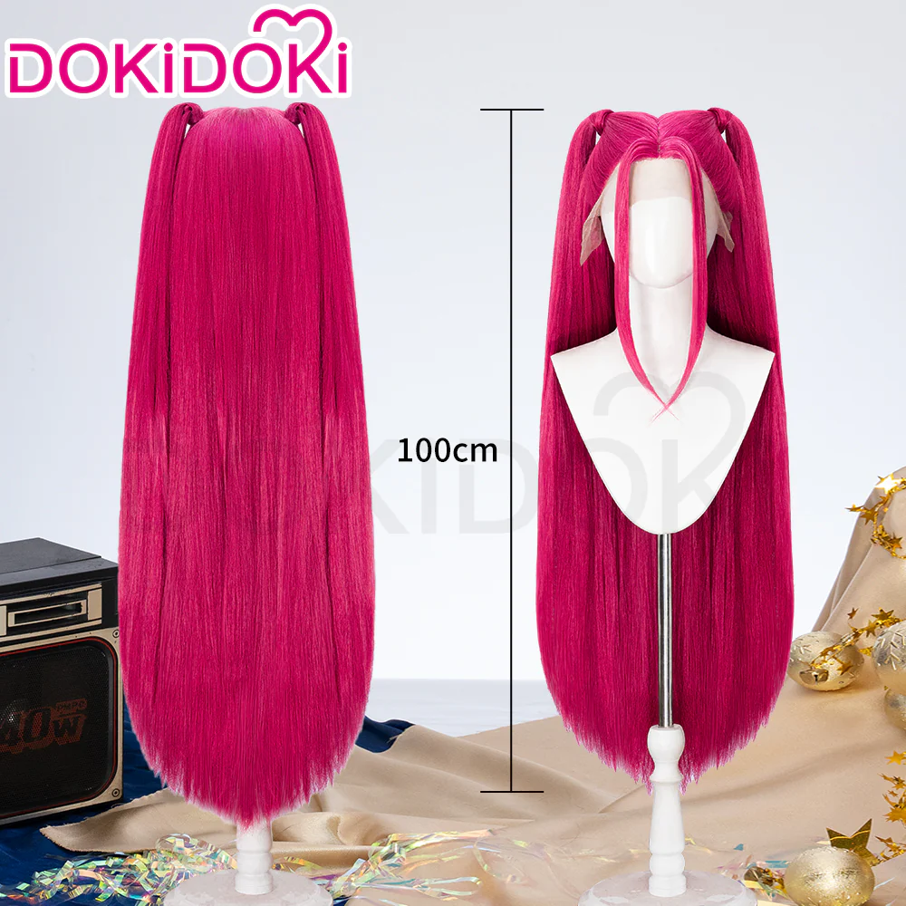 【Ready For Ship】【FRONT LACE】DokiDoki Movie Anime Cosplay Women Wig Long Pink Straight Hair Two Ponytails - Image 4