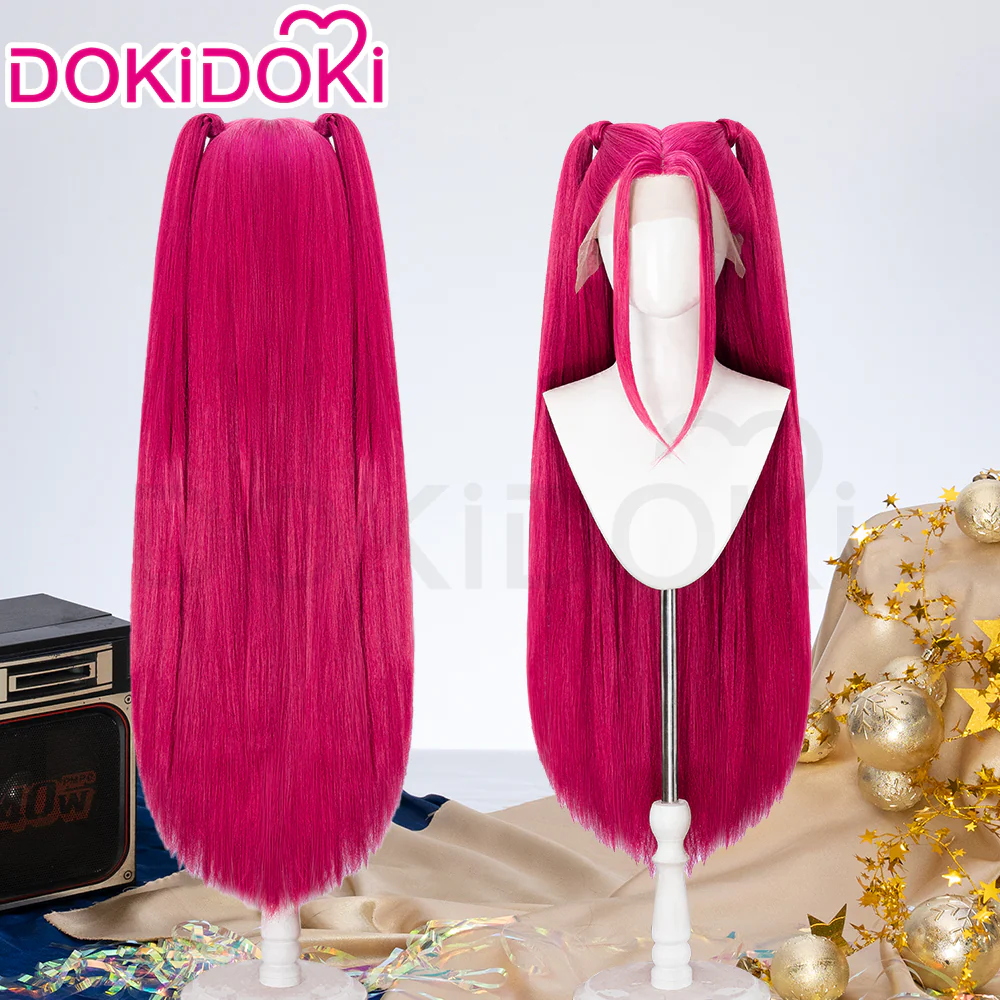 【Ready For Ship】【FRONT LACE】DokiDoki Movie Anime Cosplay Women Wig Long Pink Straight Hair Two Ponytails - Image 5