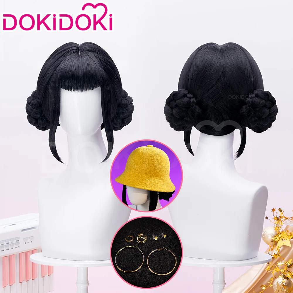 【Partially Ready For Ship】DokiDoki Movie Anime Cosplay Women Wig / Earrings / Hat Short Black Hair Double Buns
