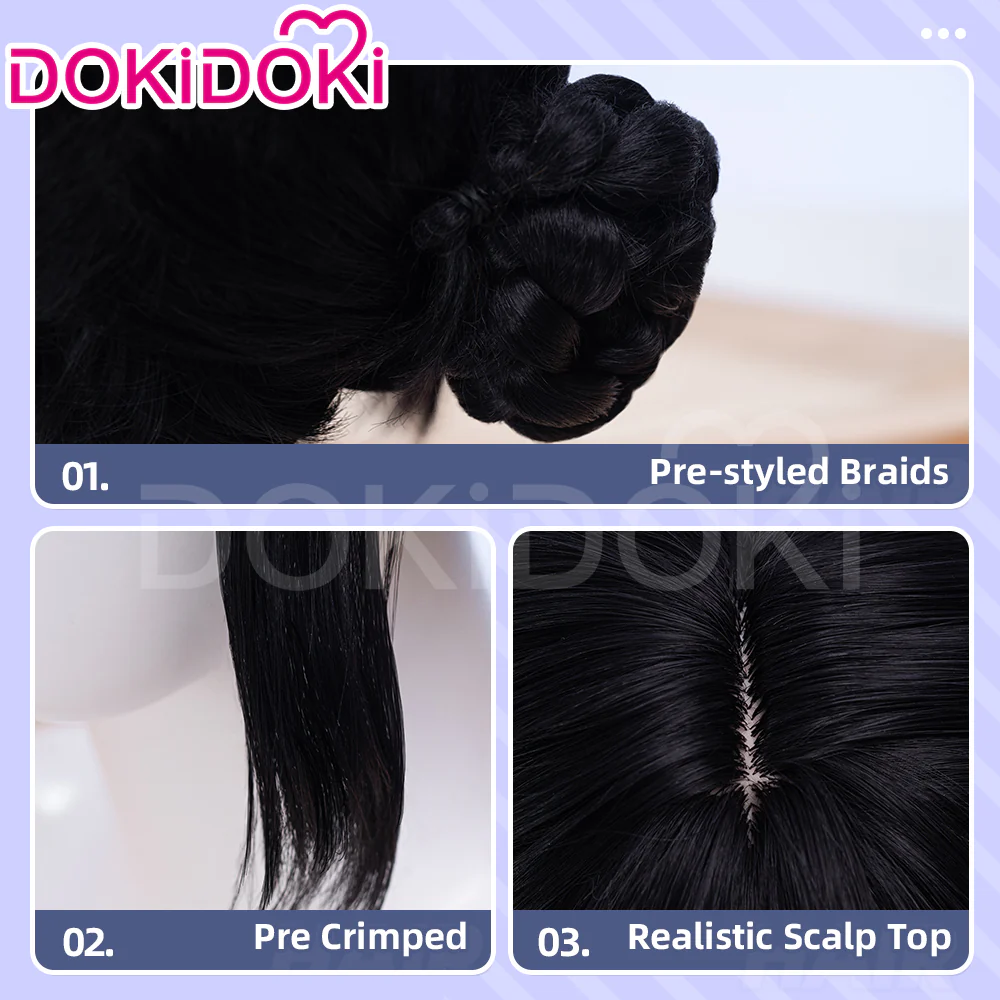 【Partially Ready For Ship】DokiDoki Movie Anime Cosplay Women Wig / Earrings / Hat Short Black Hair Double Buns - Image 5
