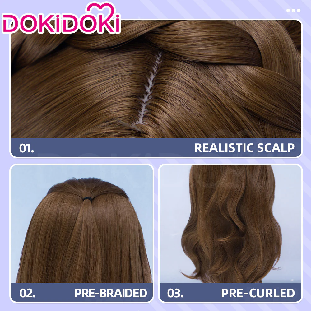 DokiDoki Movie Cosplay Wig Long Curly Brown Braided Headband Hair - Image 4