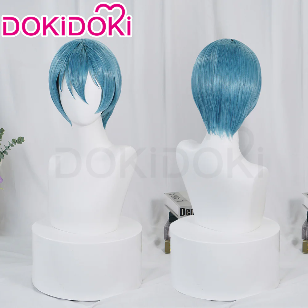 DokiDoki Anime Cosplay Wig Blue Short Straight Hair - Image 3