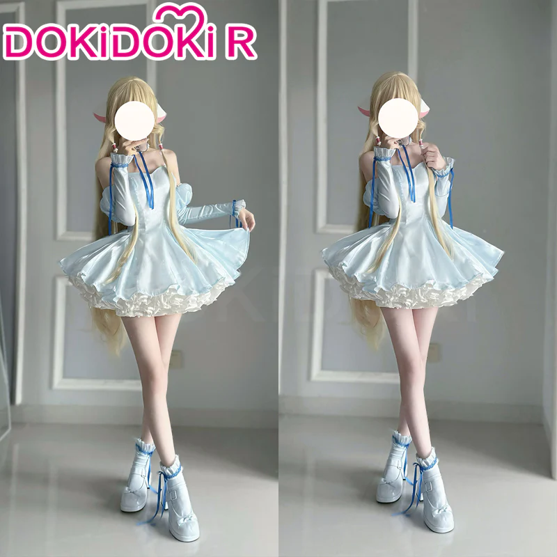 DokiDoki-R Anime Chobits Cosplay Chi Cosplay Costume Blue Ribbon Dress