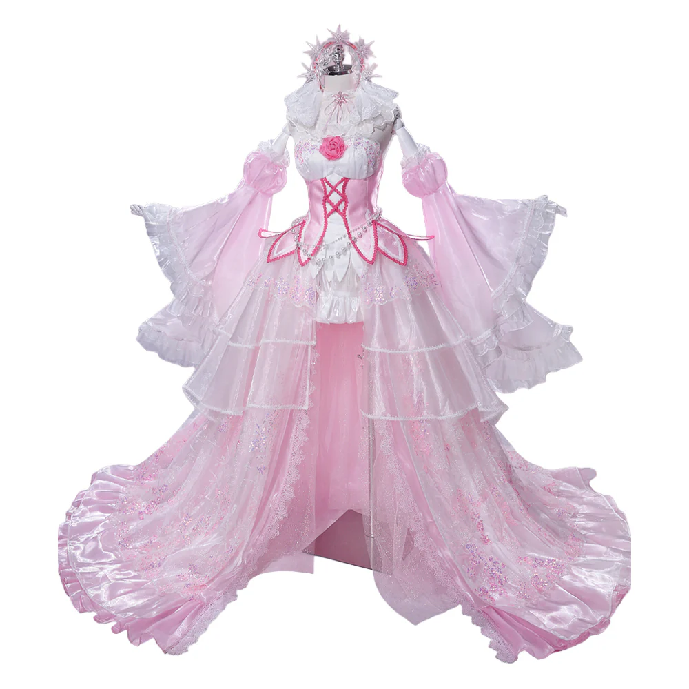 DokiDoki-R Anime Cosplay Costume Pink Crystal Long Dress - Image 6