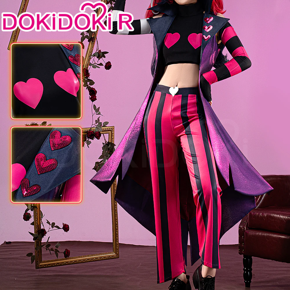 【Ready For Ship】【Size S-3XL】DokiDoki-R Anime Hell Hotel Cosplay Costume Black Pink Stripe