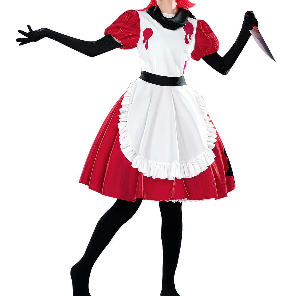 【Partially Ready For Ship】【Size XS-3XL】DokiDoki-R Anime Hell Hotel Cosplay Costume Red White Black Maid Dress - Image 5