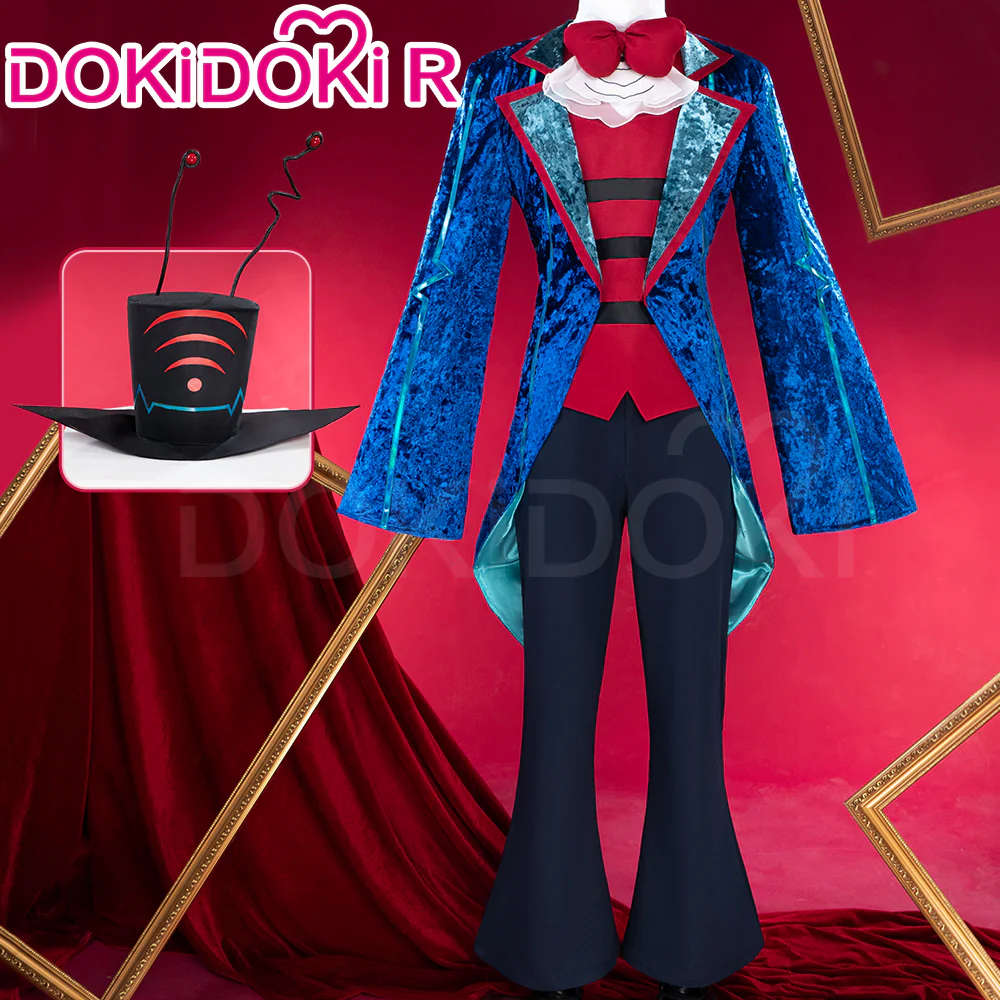 DokiDoki-R Anime Hell Hotel Cosplay TV Demon Costume Blue Striped Suit