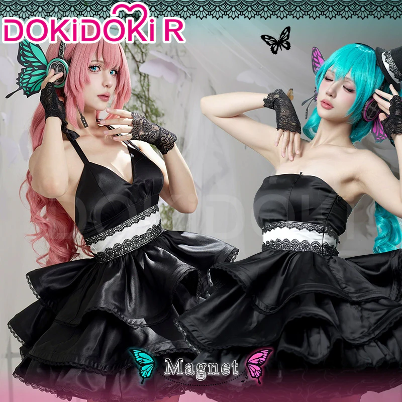 【Partially Ready For Ship】DokiDoki-R Cosplay Black Butterfly Dress Costume / Headphone / Cocktail Hat Magnet Gown