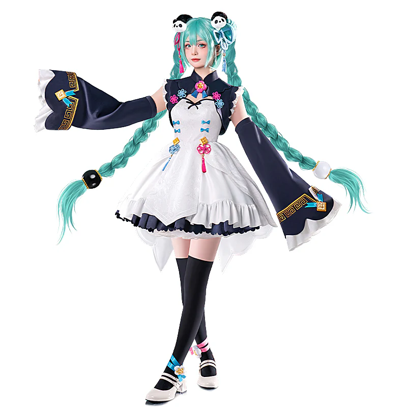 【IN STOCK】DokiDoki-R Cosplay Panda Girl Cute Dress Lolita Costume / Wig Long Blue Twist Braid Hair - Image 7