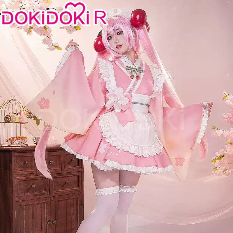 【In Stock】DokiDoki-R Cosplay Sakura Costume Cute Wabi-sabi Tea House maid Sweet Dress Pink