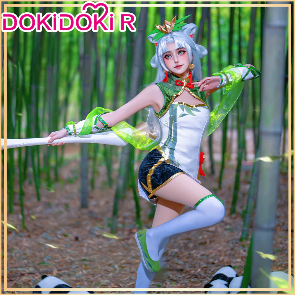 DokiDoki-R Game Cosplay Panda Skin Green Costume Bamboo Green Dress - Image 2