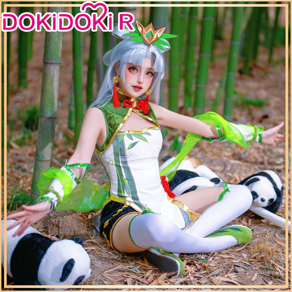 DokiDoki-R Game Cosplay Panda Skin Green Costume Bamboo Green Dress - Image 4