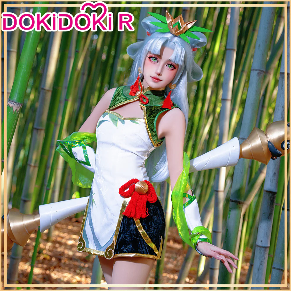 DokiDoki-R Game Cosplay Panda Skin Green Costume Bamboo Green Dress - Image 5