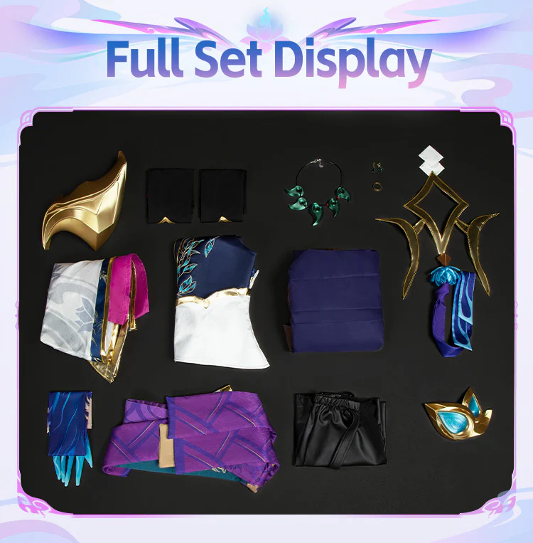 DokiDoki-R Game Cosplay Costume Spiirit Bloossom Purple Bule / Horns / Wig Long Purple Hair - Image 7