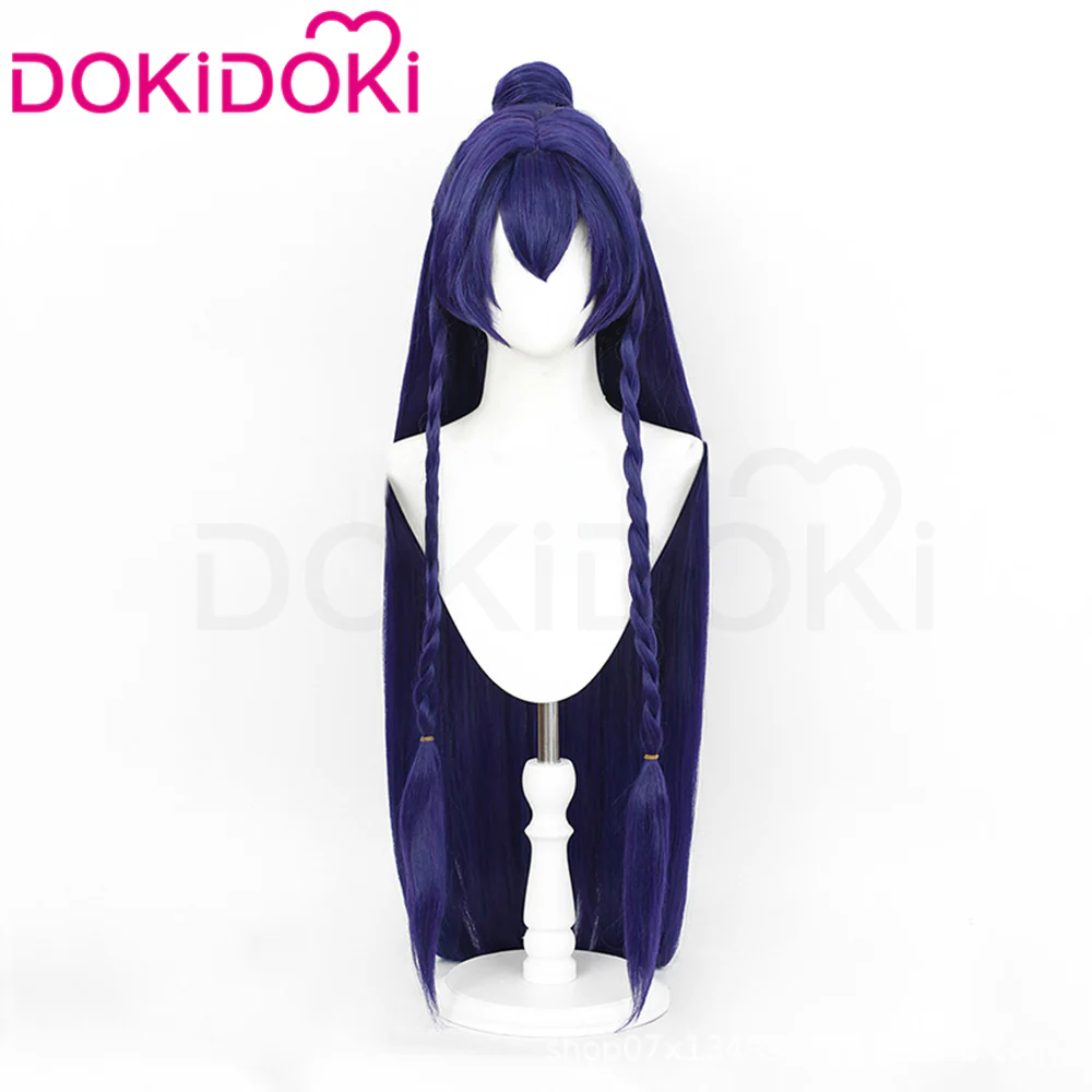 DokiDoki-R Game Cosplay Costume Spiirit Bloossom Purple Bule / Horns / Wig Long Purple Hair - Image 8