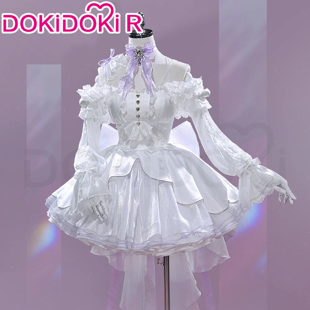 DokiDoki-R Game Cosplay White Dress Purple Ribbon Costume Formal Dress