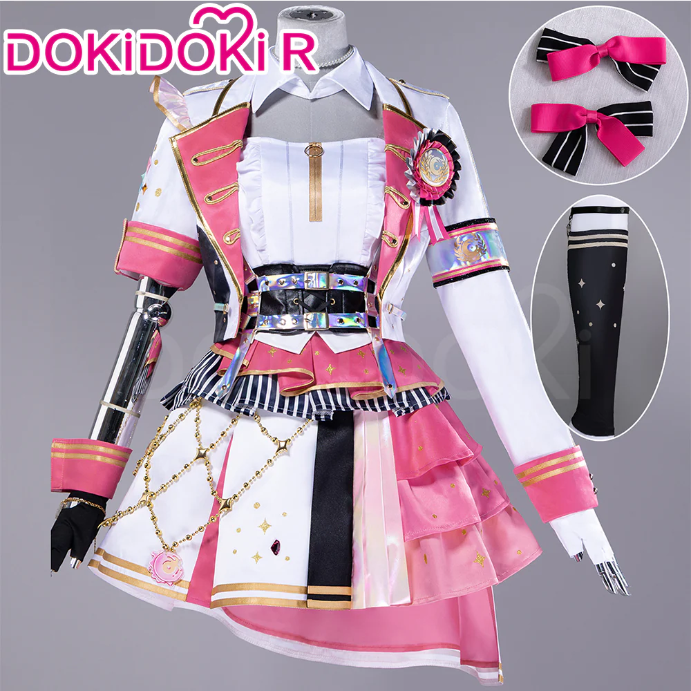 DokiDoki-R Game Cosplay Pink White Green Dress Costume Thanks Festival - Image 3