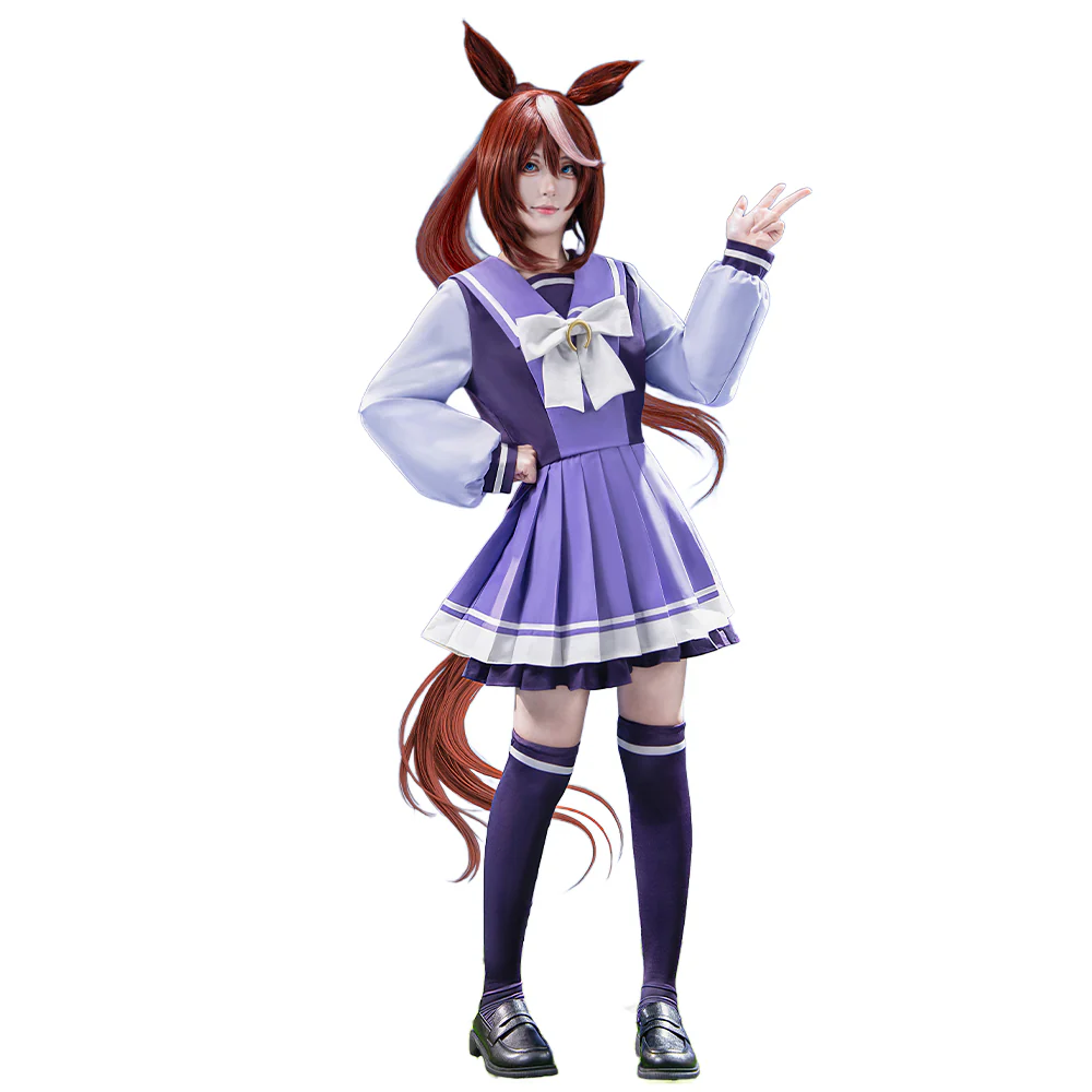 【Size XS-2XL】DokiDoki-R Game Cosplay School Uniform Costume Purple Dress - Image 5