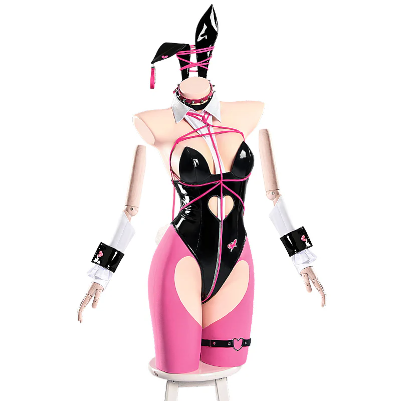 DokiDoki-R Game Cosplay Costume / Wig Sexy Bunny Girl Long Pink Hair - Image 5