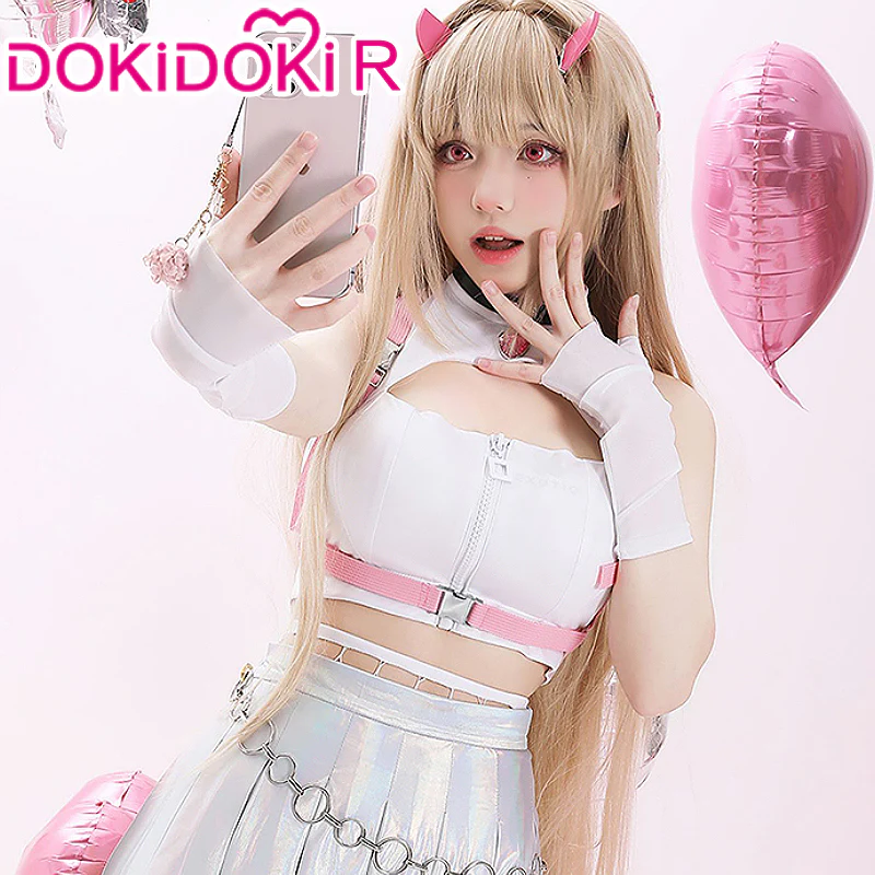 【 Ready For Ship】DokiDoki-R Game Cosplay White Dress Pink Coat Costume - Image 2