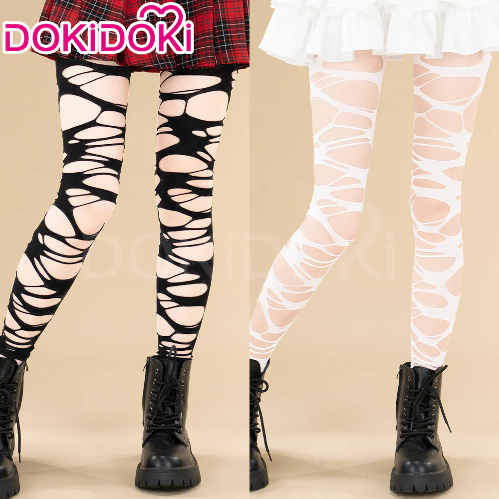 DokiDoki Ripped Fishnet Socks Stocking Black White Sexy