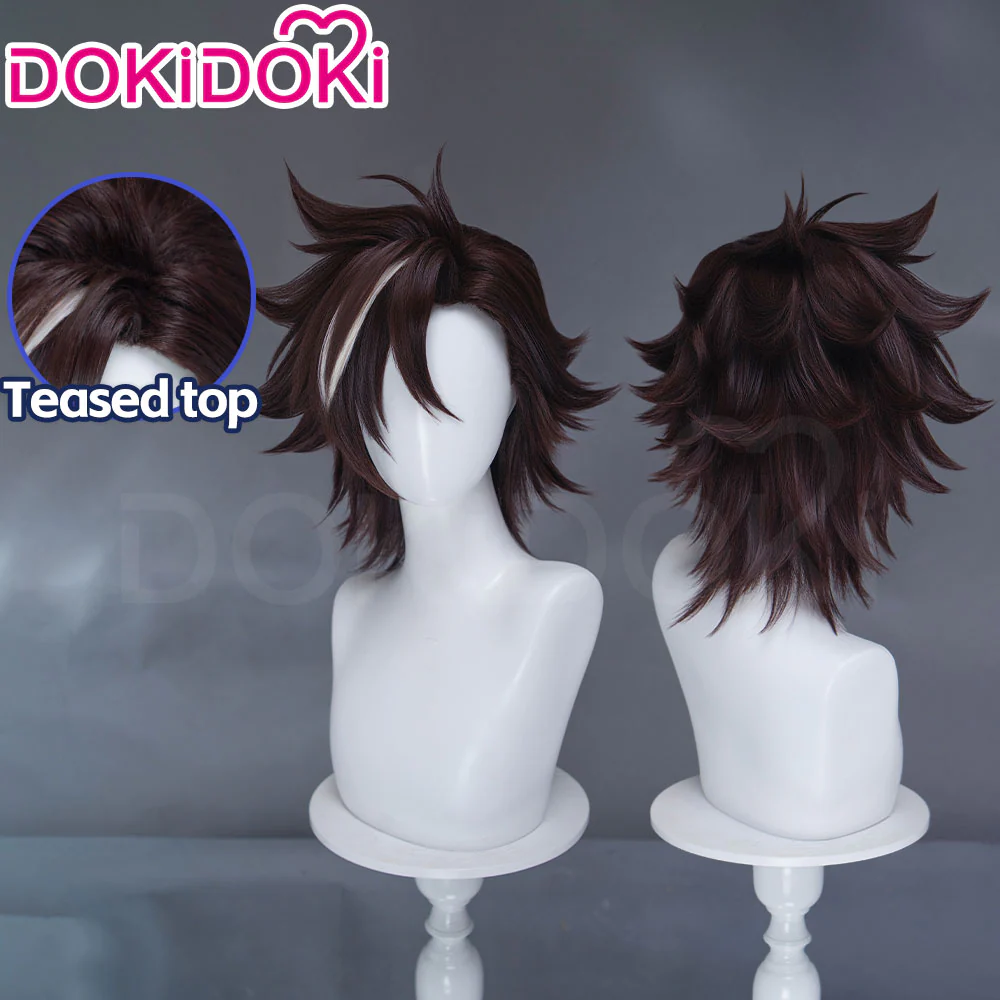 DokiDoki Sentenced to Be a Hero Cosplay Xylo Forbartz Wig Short Dark Brown White Highlight Hair