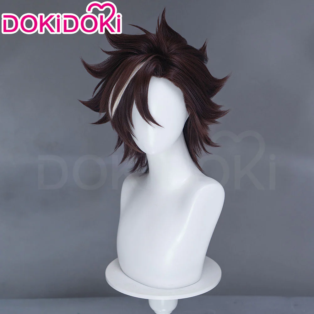 DokiDoki Sentenced to Be a Hero Cosplay Xylo Forbartz Wig Short Dark Brown White Highlight Hair - Image 2
