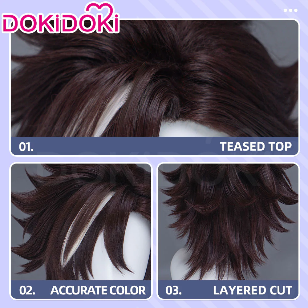 DokiDoki Sentenced to Be a Hero Cosplay Xylo Forbartz Wig Short Dark Brown White Highlight Hair - Image 4