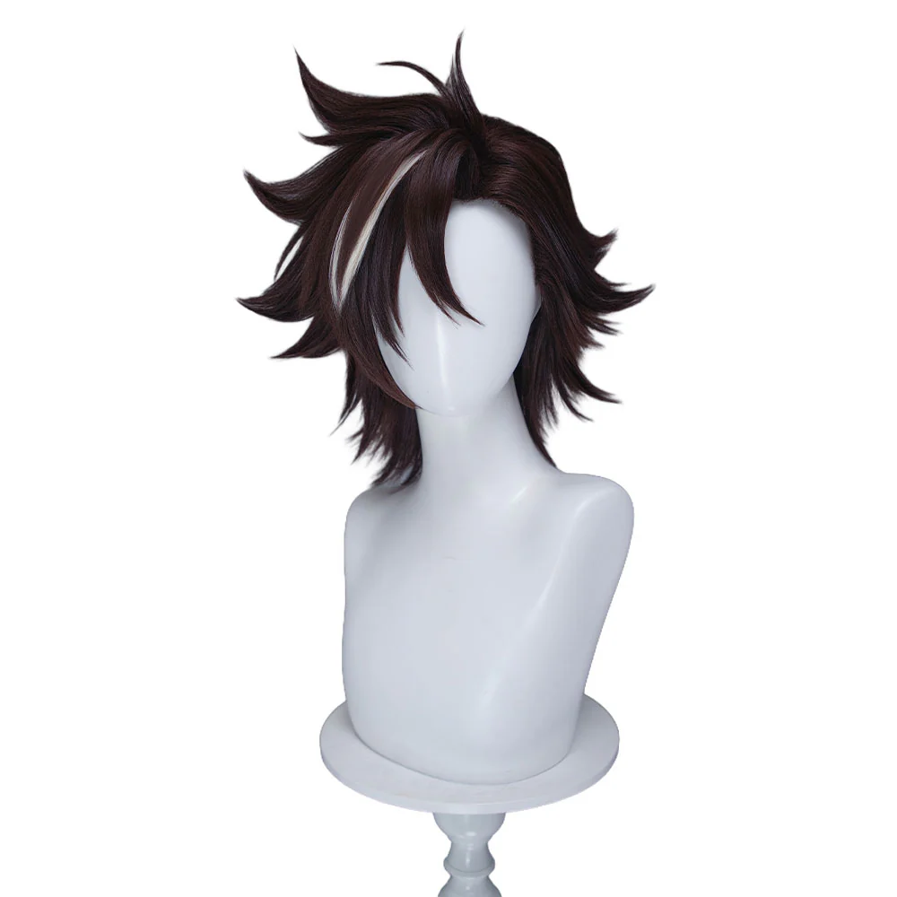 DokiDoki Sentenced to Be a Hero Cosplay Xylo Forbartz Wig Short Dark Brown White Highlight Hair - Image 5