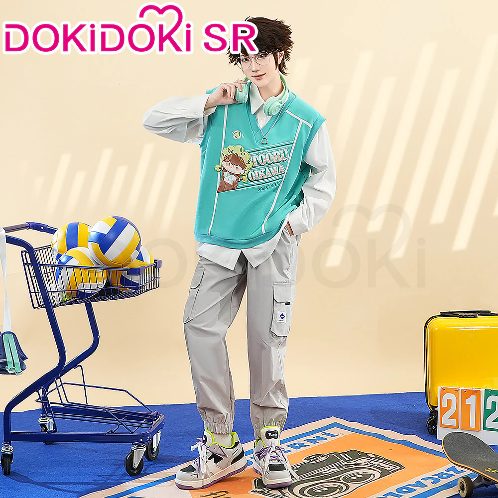 DokiDoki-SR Anime Cosaply High School Fake Two Layers Jacket Shirt Costume Green / Red - Image 4