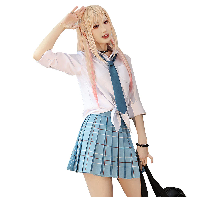 【Ready For Ship】DokiDoki-SR Anime Cosplay Costume School Uniform White Blue JK - Image 5