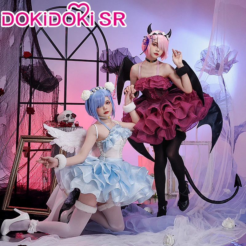 DokiDoki-SR Anime Game Re Zero Rem Cosplay Women Angel Costume Halloween