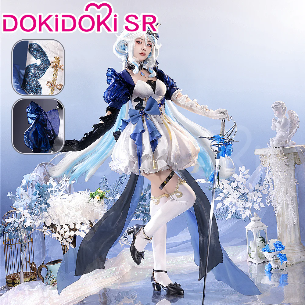【Partially Ready For Ship】DokiDoki-SR Game Genshin Impact Cosplay Furina Costume Alice Blue Doujin Dress Fontaine Focalors