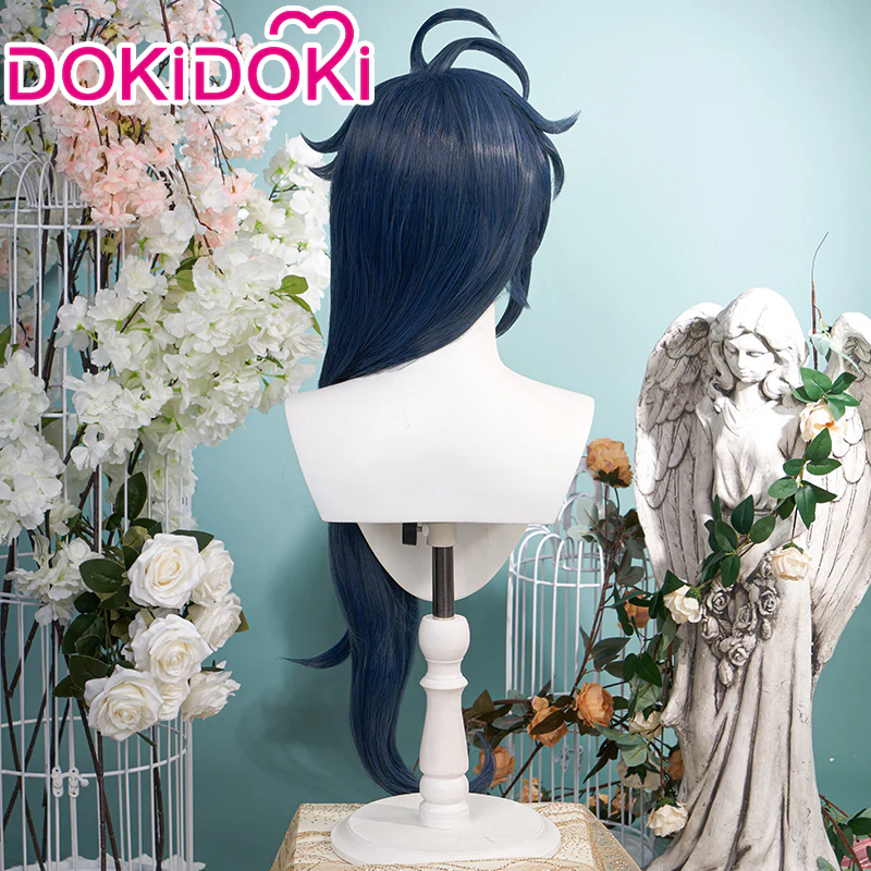【Ready For Ship】DokiDoki Game Genshin Impact Cosplay  Kaeya Wig/ Eye-Patch  Long Dark Blue - Image 3