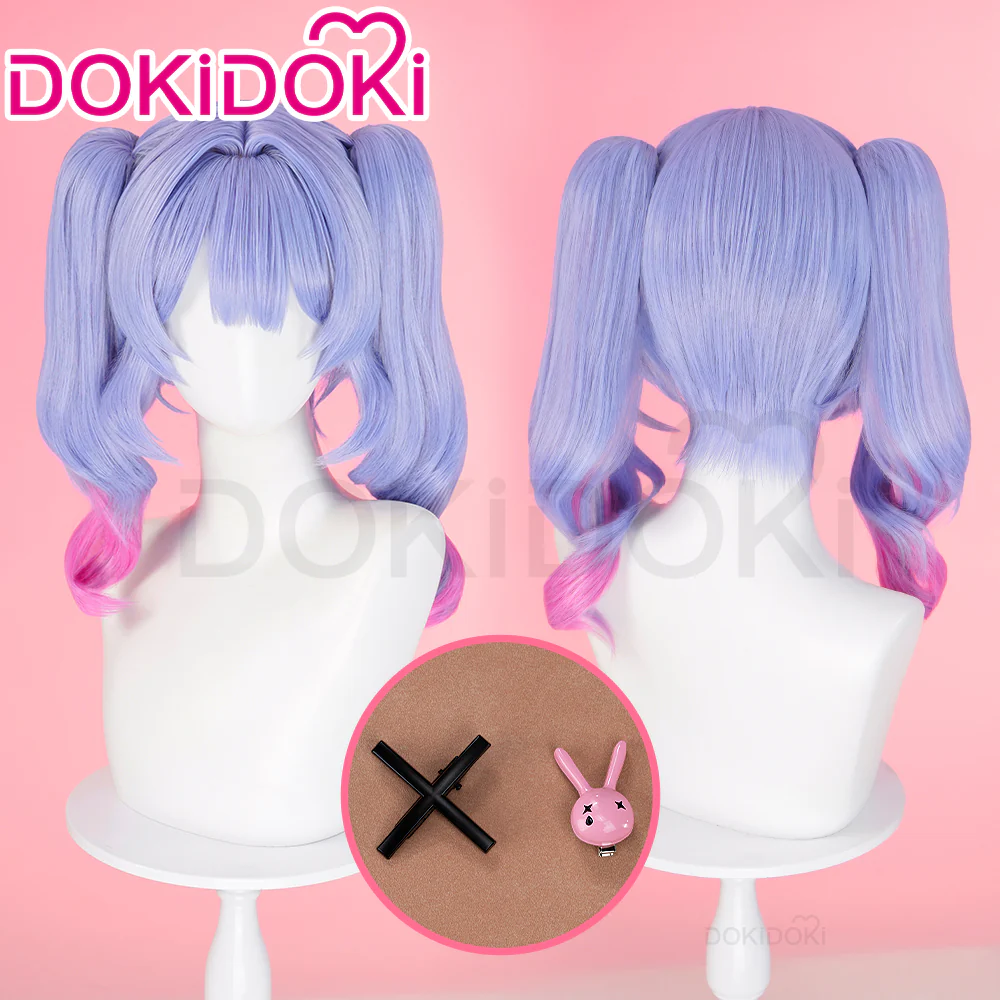 【Ready For Ship】DokiDoki VSINGER Rabbit Hole Cosplay Long Curly Blue Pink Ponytail Wig / Head Accessories Cute