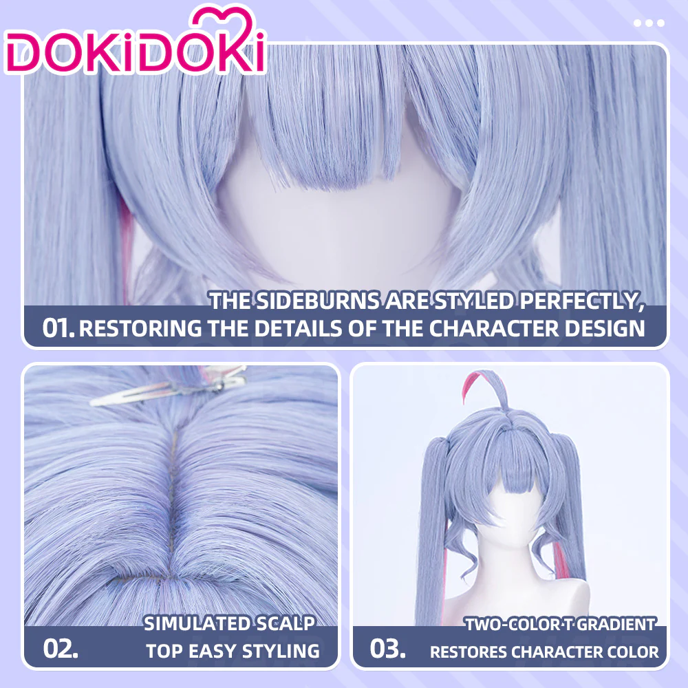 【Ready For Ship】DokiDoki VSINGER Rabbit Hole Cosplay Long Curly Blue Pink Ponytail Wig / Head Accessories Cute - Image 10