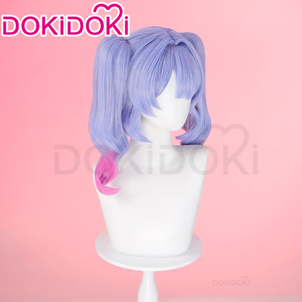 【Ready For Ship】DokiDoki VSINGER Rabbit Hole Cosplay Long Curly Blue Pink Ponytail Wig / Head Accessories Cute - Image 3