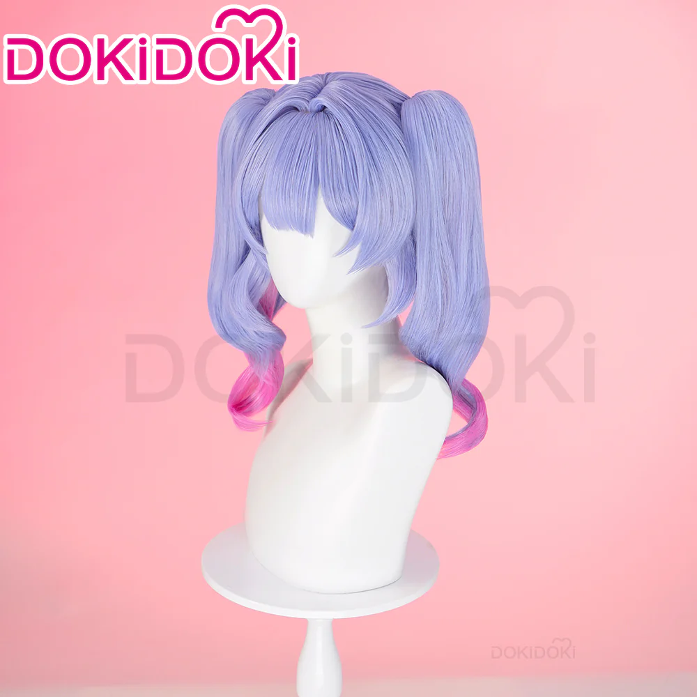 【Ready For Ship】DokiDoki VSINGER Rabbit Hole Cosplay Long Curly Blue Pink Ponytail Wig / Head Accessories Cute - Image 4