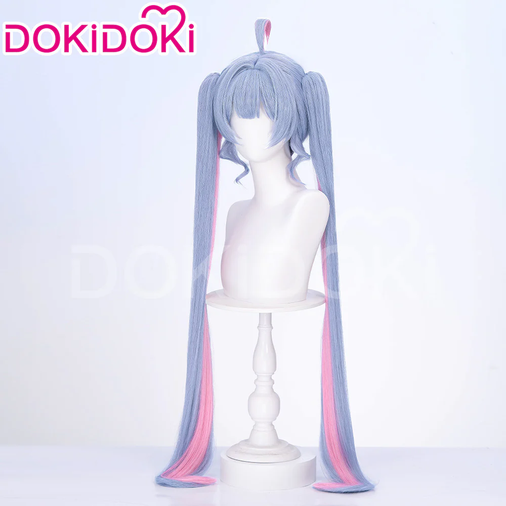 【Ready For Ship】DokiDoki VSINGER Rabbit Hole Cosplay Long Curly Blue Pink Ponytail Wig / Head Accessories Cute - Image 9