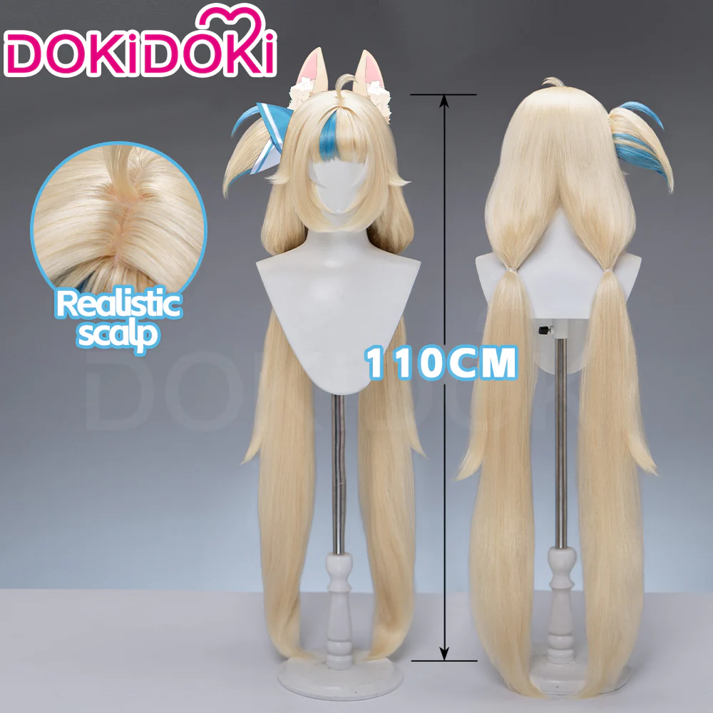 DokiDoki Vtuber Cosplay Sameko Saba Wig Long Blond Hair Blue Highlight Twin Tails
