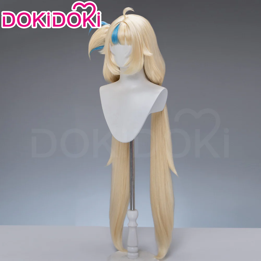 DokiDoki Vtuber Cosplay Sameko Saba Wig Long Blond Hair Blue Highlight Twin Tails - Image 2